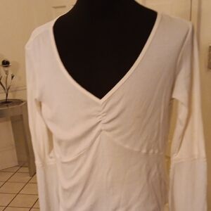 Elegant White V-Neck Women's Blouse